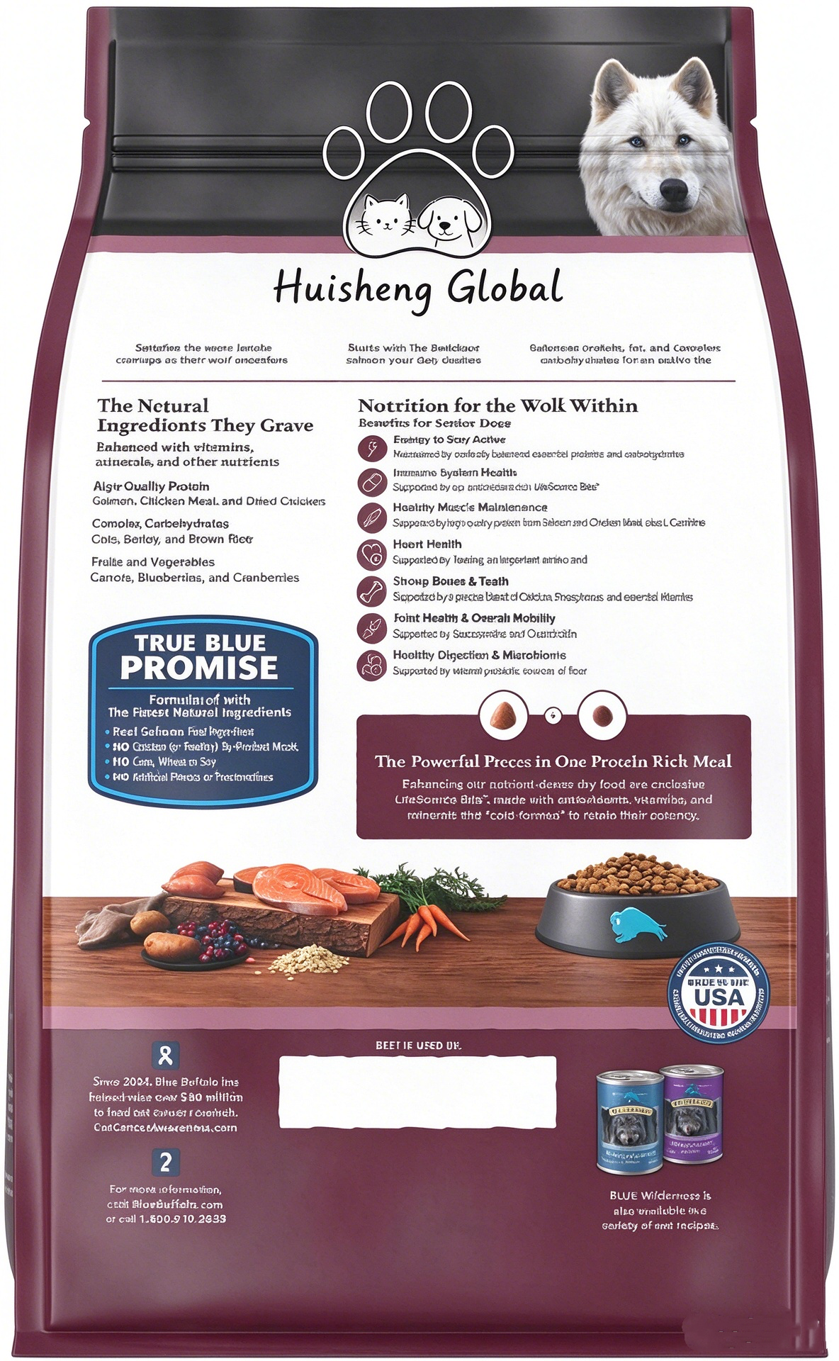 Huisheng Global Salmon & Wholesome Grains Senior Dry Dog Food 4.5lb （2 pack）